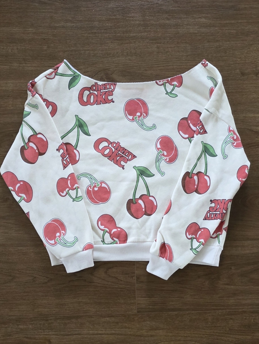 Cherry Coke Off Shoulder Sweater XS Y2K Coca Cola Cherry Print Pullover